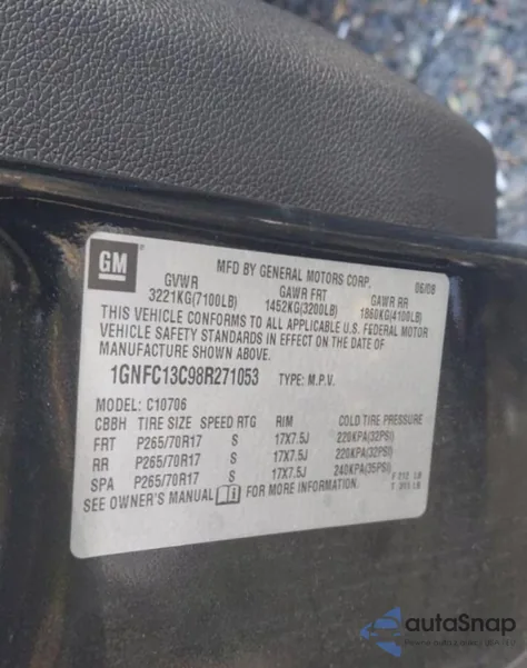 2008 Chevrolet Tahoe C1500 from USA, damaged, VIN 1GNFC13C98R271053